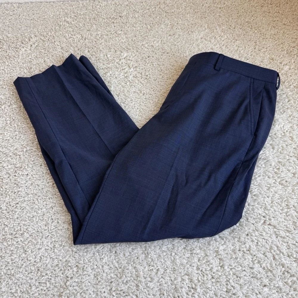 Jos A Bank Traveler TravelTech Dress Pants Mens 34R Slim Fit Blue Wool Stretch